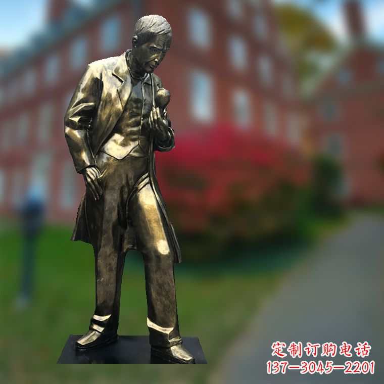 江西爱迪生与灯泡-玻璃钢仿铜校园名人全身雕塑