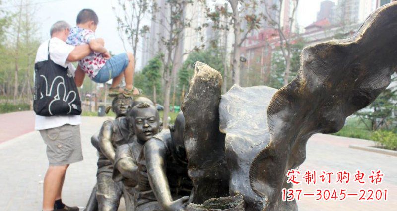 江西拔萝卜的儿童小区景观铜雕