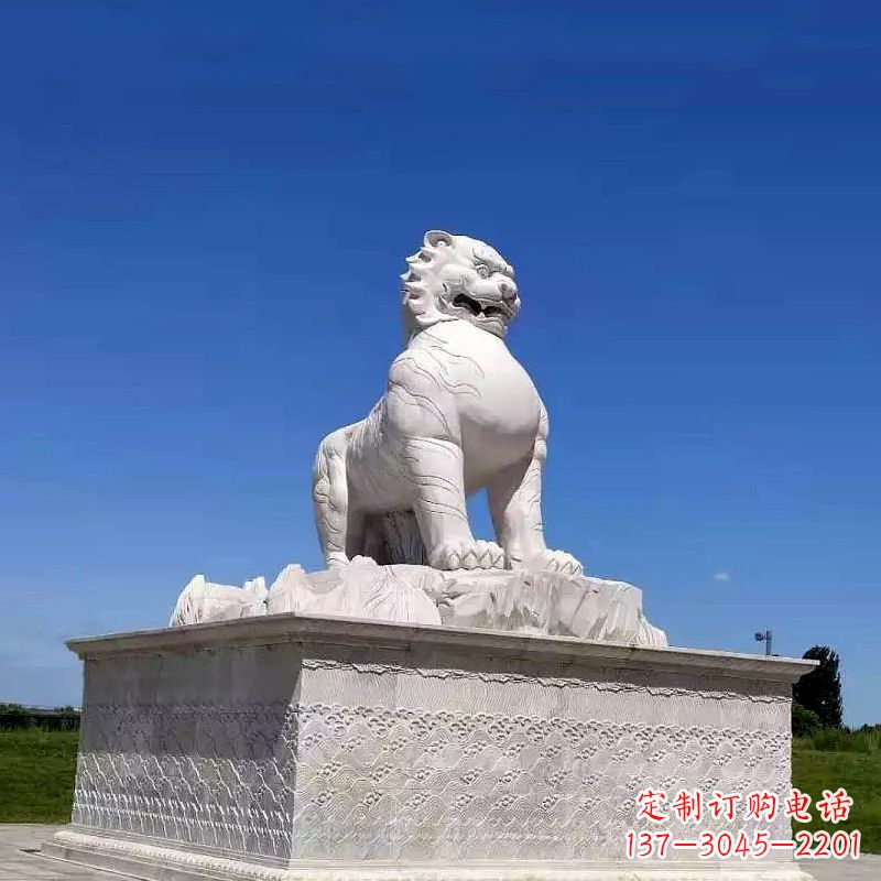 江西白虎汉白玉石雕-公园广场中国传统文化上古神兽雕塑摆件