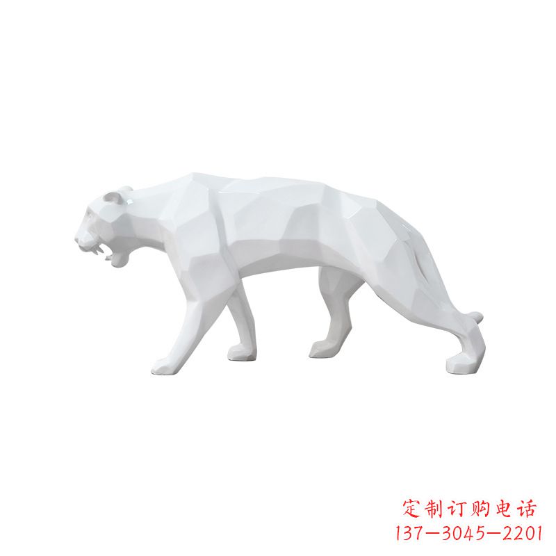 江西白色几何面抽象豹子玻璃钢雕塑