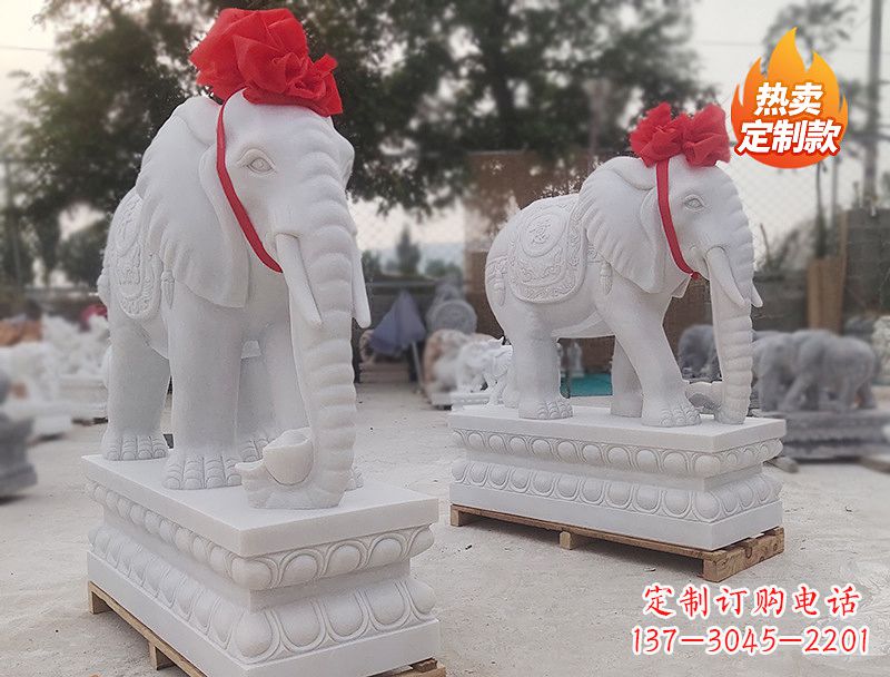 江西白色石雕大象卷鼻子