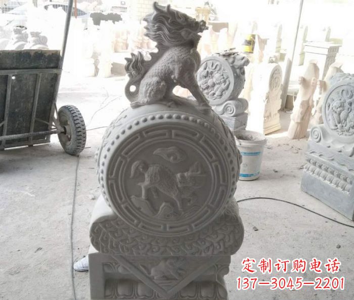 江西抱鼓石麒麟门墩石雕
