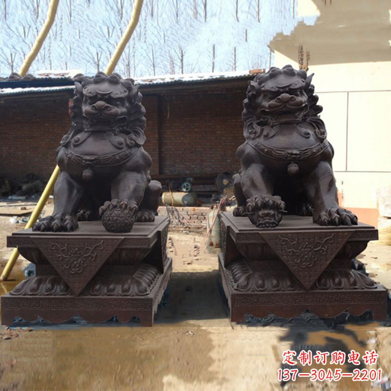江西北京狮子铜雕塑-企业商场看门辟邪招财神兽