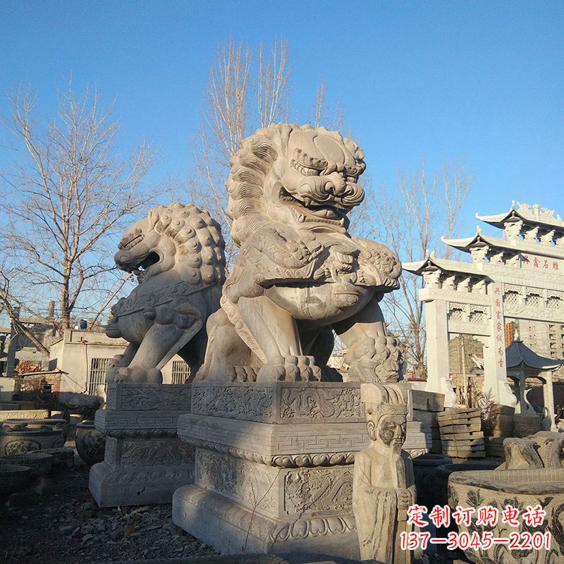 江西北京石雕狮子-企业楼宇大门动物雕塑摆件