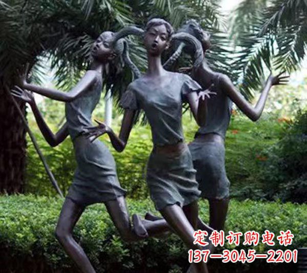 江西编花篮的女孩人物铜雕
