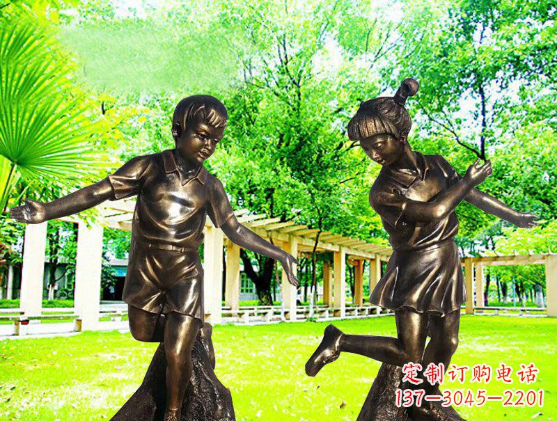 江西编花篮人物公园校园儿童玻璃钢仿铜雕塑