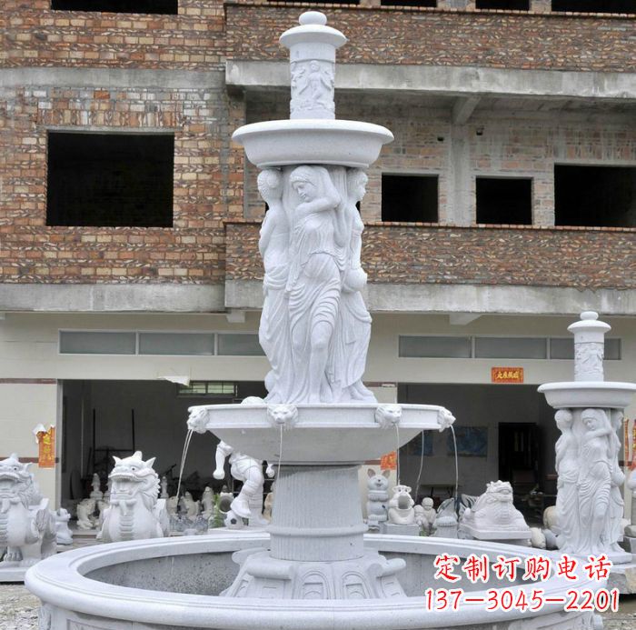 江西别墅景观汉白玉西方人物喷泉石雕