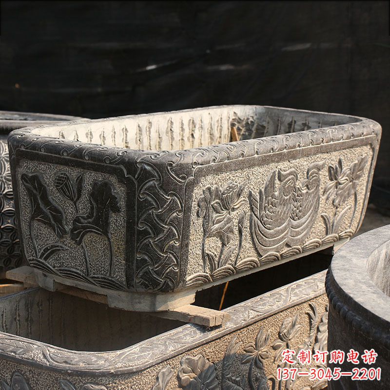 江西别墅石雕槽水缸