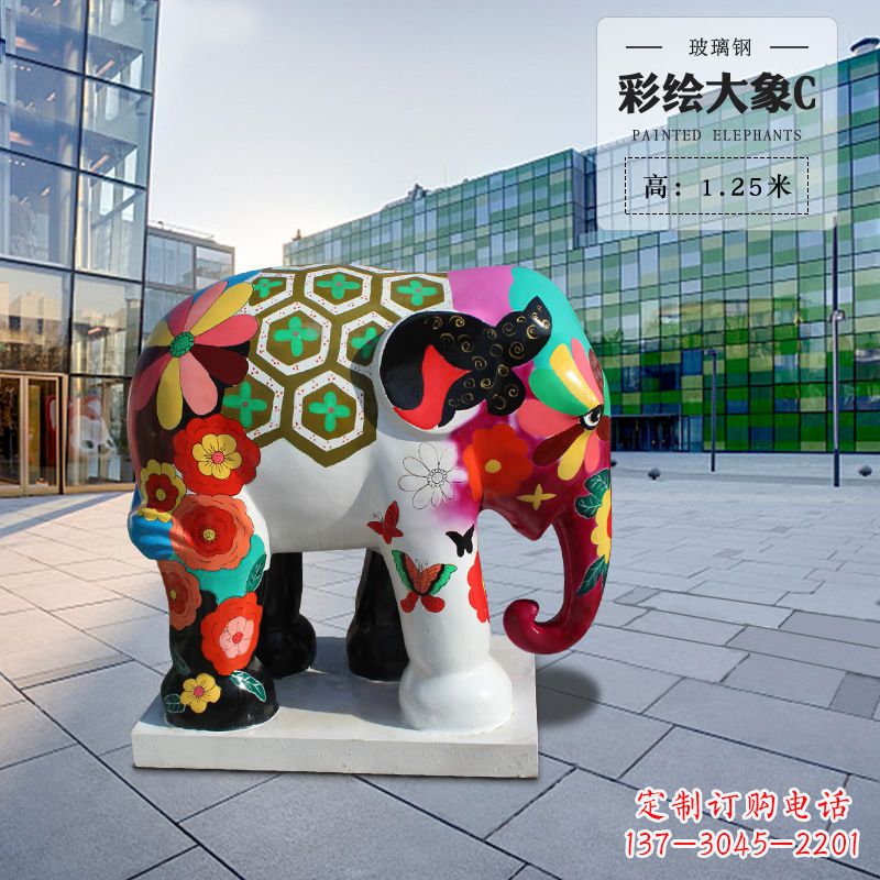 江西玻璃钢彩绘大象雕塑