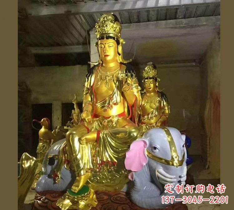 江西玻璃钢乘大象的普贤菩萨雕塑