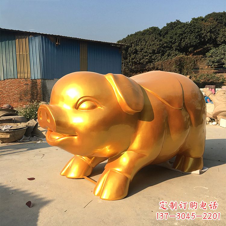 江西玻璃钢大型漆金猪仔雕塑-大型商场美陈动物雕塑