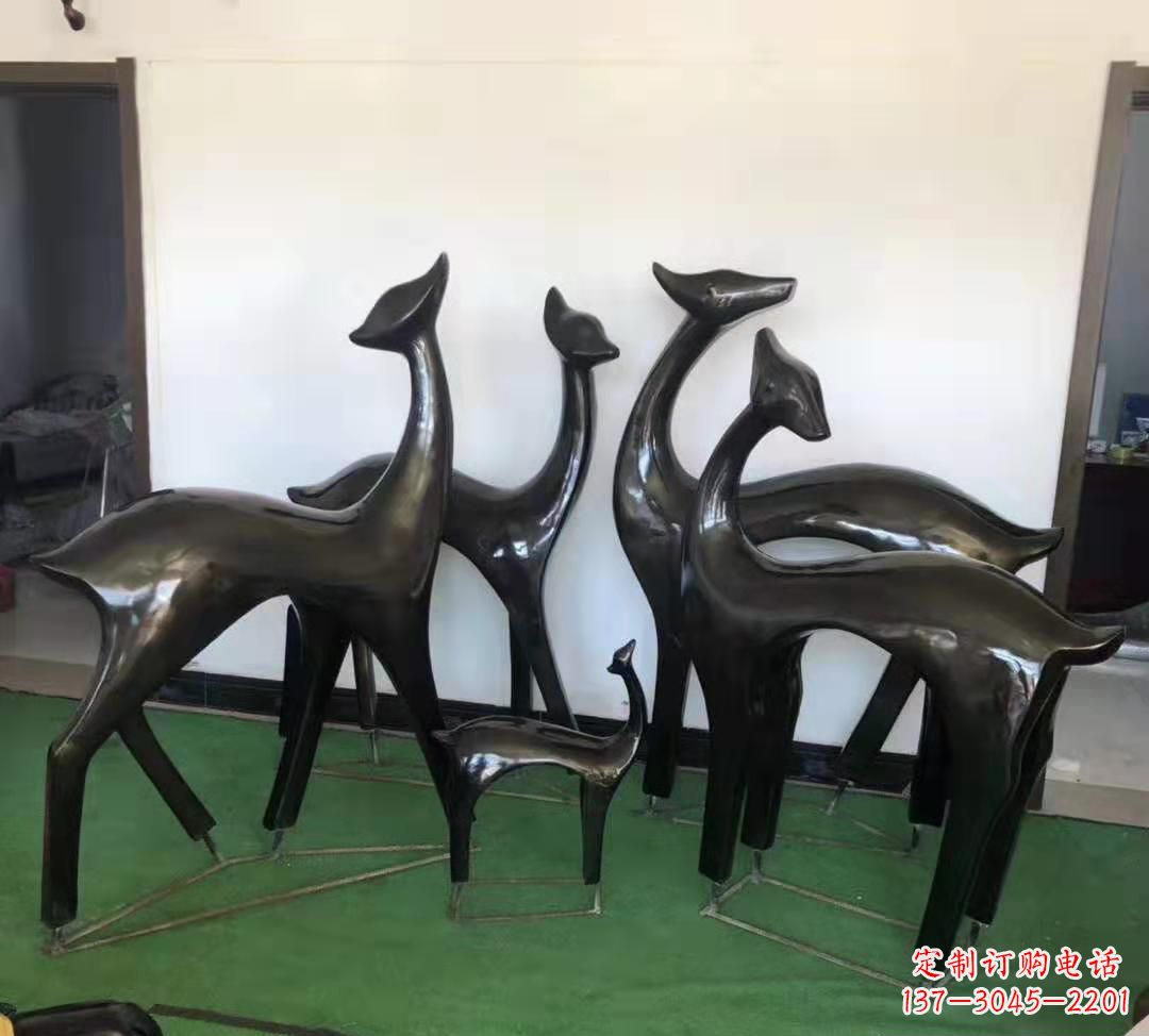 江西玻璃钢仿铜抽象小鹿雕塑庭院景观摆件