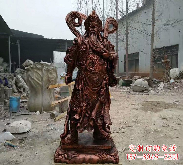 江西玻璃钢仿铜捋须关公雕塑