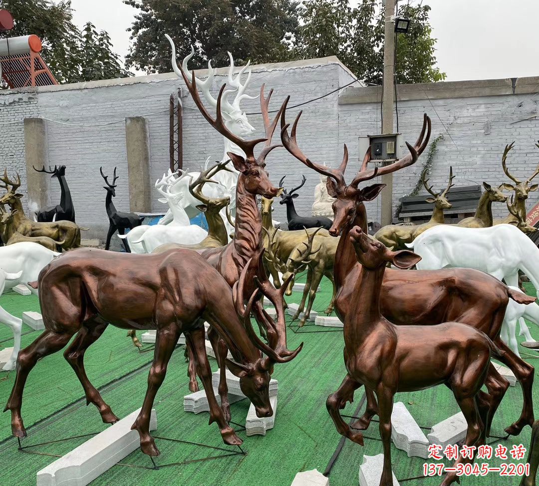 江西玻璃钢仿铜群鹿雕塑公园仿真动物雕塑 (9)