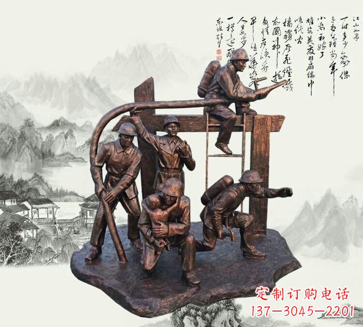 江西玻璃钢仿铜消防员雕塑