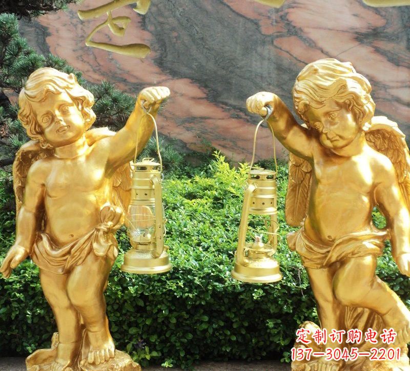 江西玻璃钢仿铜小天使路灯陪伴你安全回家