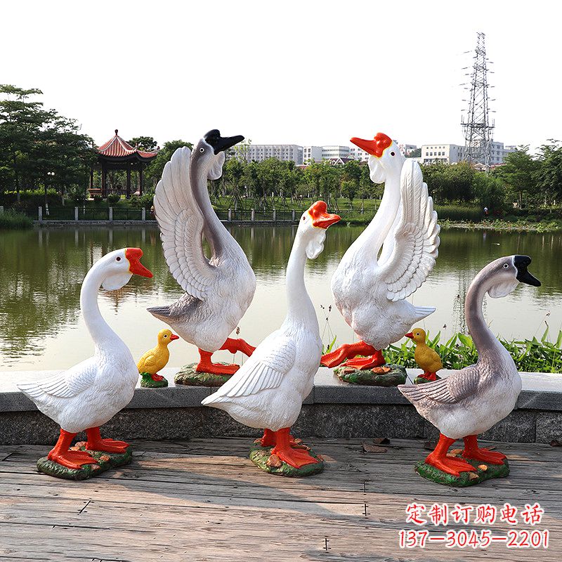 江西玻璃钢仿真大白鹅雕塑-公园园林水景动物摆件