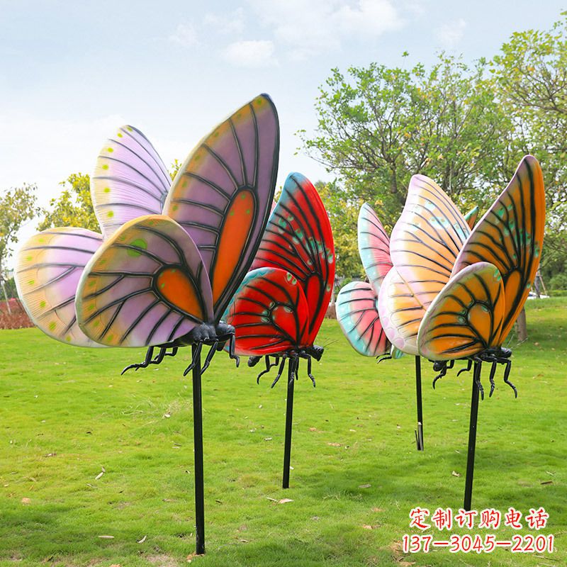 江西玻璃钢仿真蝴蝶插件,公园园林草地动物雕塑摆件