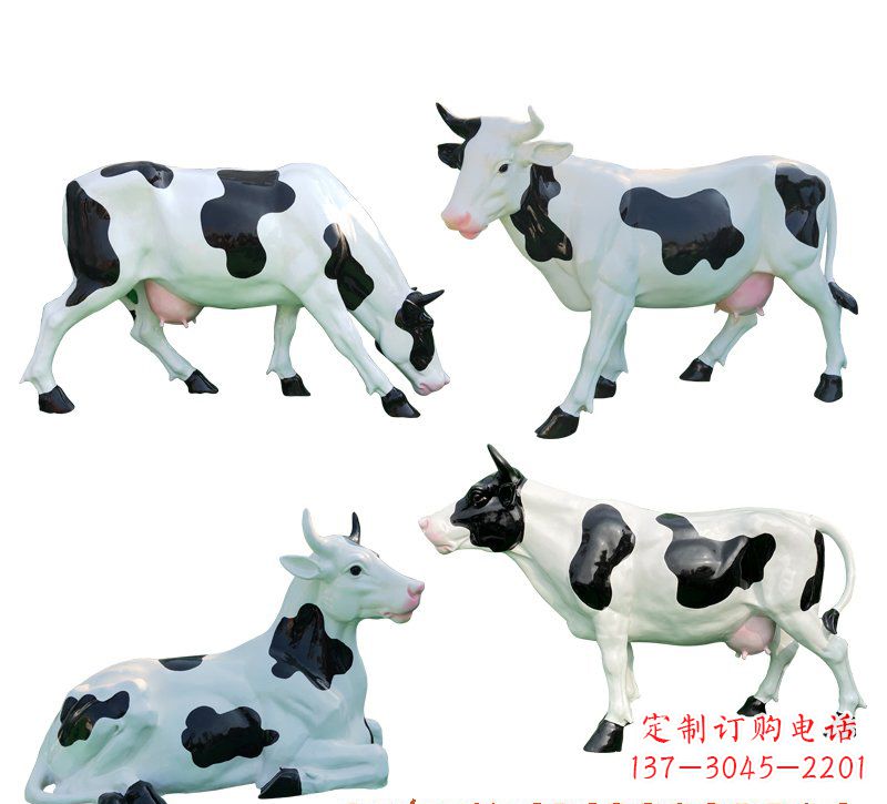 江西玻璃钢仿真奶牛组雕