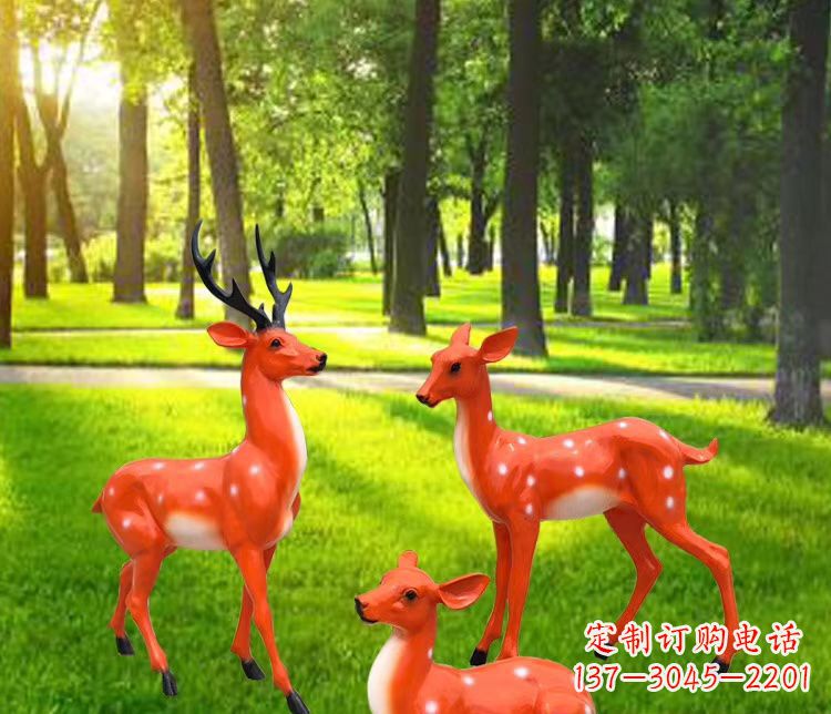 江西玻璃钢仿真小鹿雕塑 公园动物摆件
