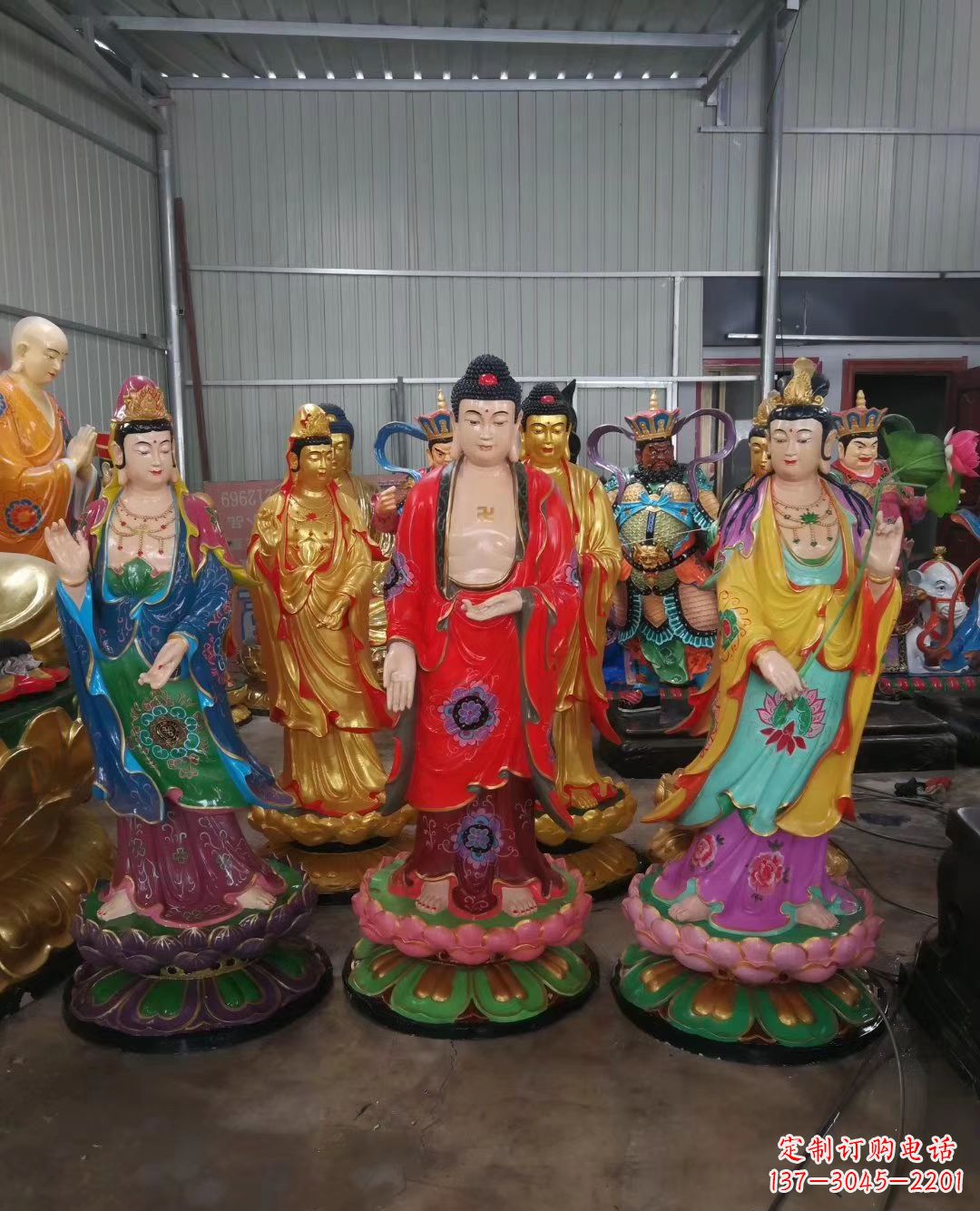江西玻璃钢佛像彩绘西方三圣雕塑
