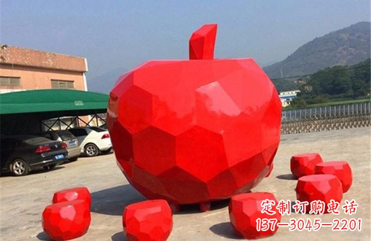 江西玻璃钢公园彩绘几何苹果雕塑