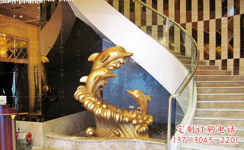 江西玻璃钢海豚仿铜动物雕塑