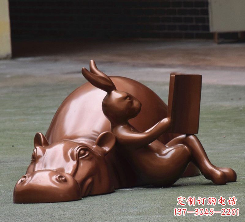 江西玻璃钢河马仿铜动物雕塑