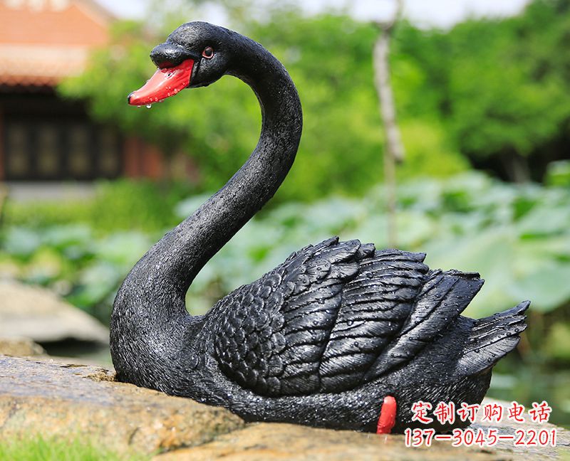 江西玻璃钢黑色天鹅雕塑-公园园林动物摆件