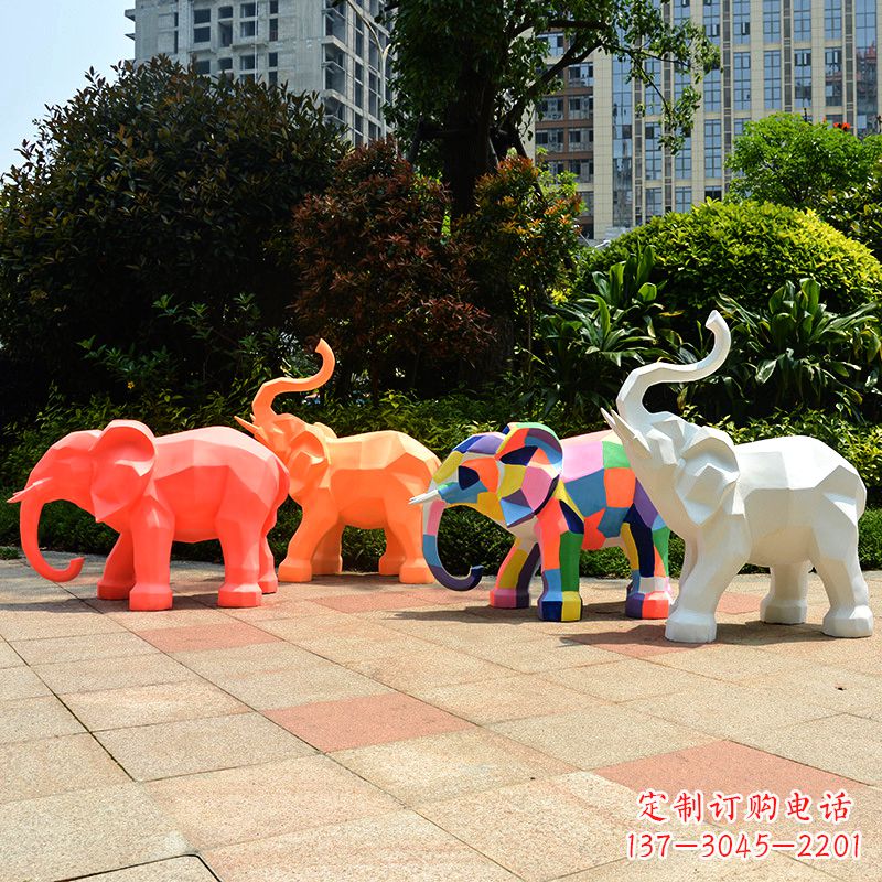 江西玻璃钢金色大象雕塑-商场游乐场抽象小象美陈