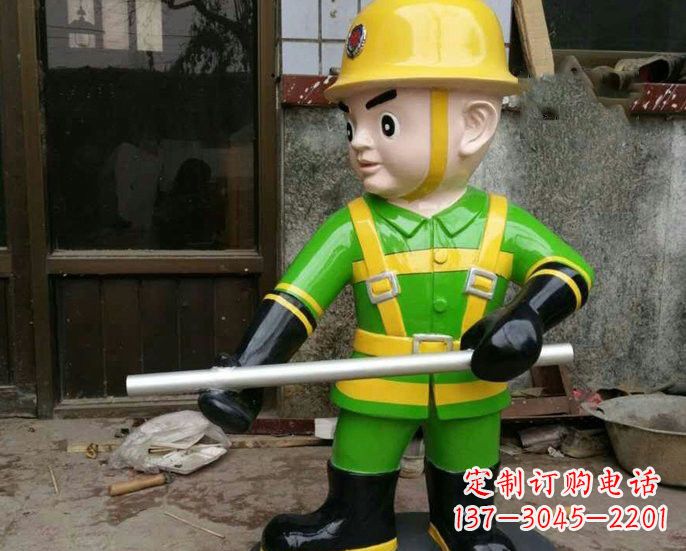 江西玻璃钢卡通消防员雕塑