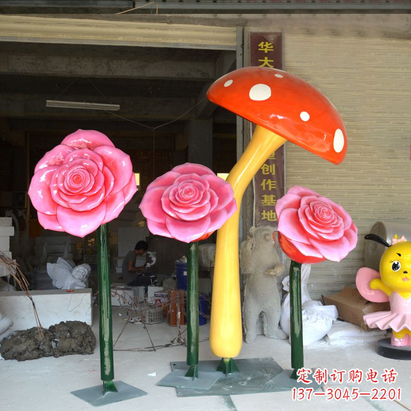 江西玻璃钢玫瑰花雕塑摆件