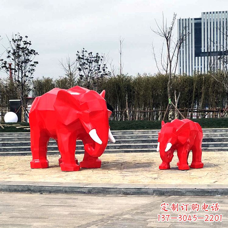 江西玻璃钢喷水大象头雕塑-园林广场块面大象雕塑摆件