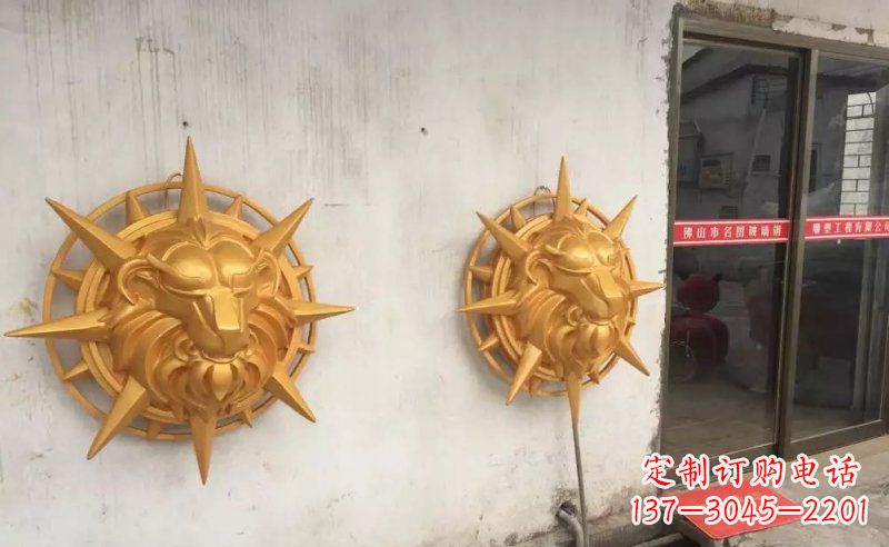 江西玻璃钢狮子头仿铜景观雕塑