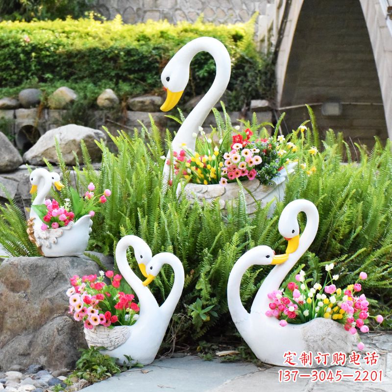 江西玻璃钢天鹅花盆公园雕塑摆件