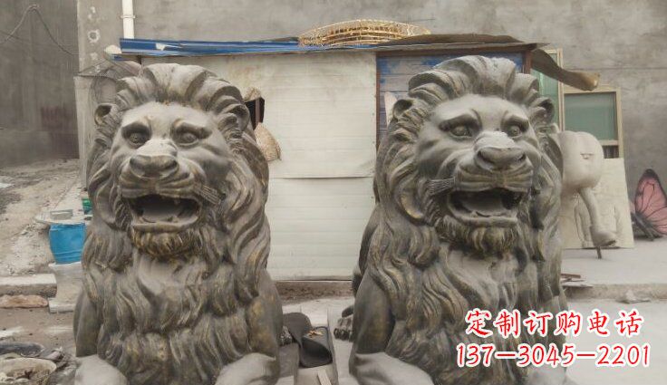 江西玻璃钢西洋趴狮仿铜动物雕塑