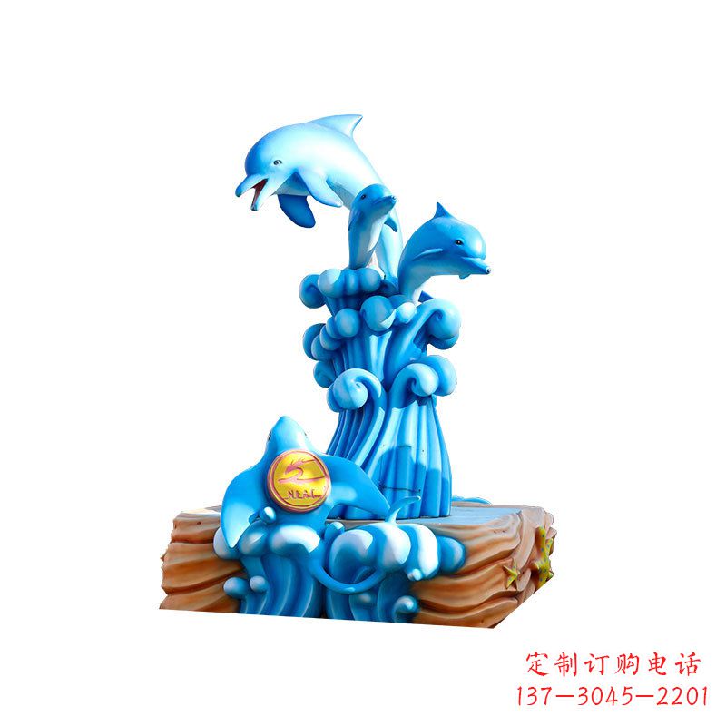 江西玻璃钢戏水海豚,水上乐园泳池喷泉玻璃钢雕塑