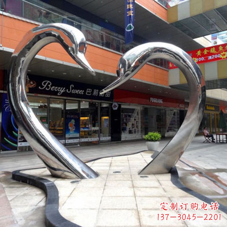 江西不锈钢爱心天鹅情侣雕塑——抽象动物景观的精美礼赞