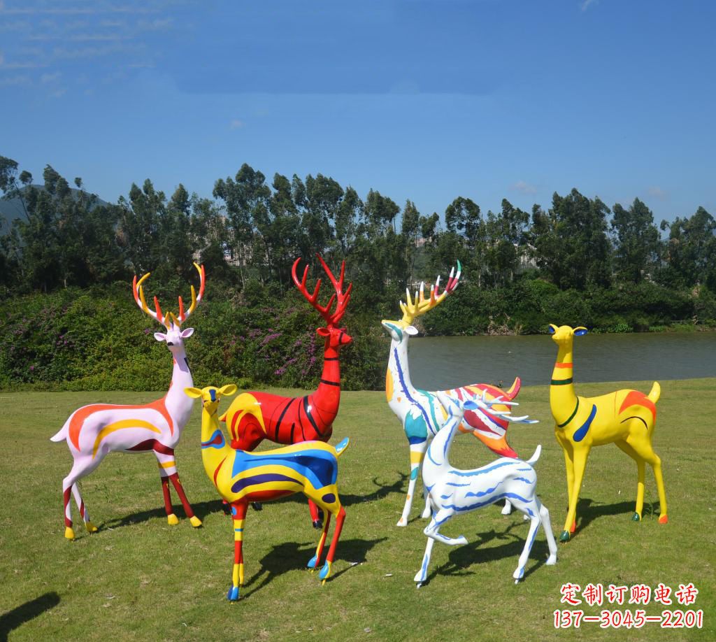 江西不锈钢彩绘梅花鹿公园景观雕塑