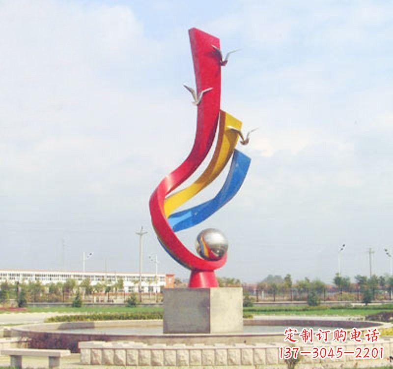 江西不锈钢彩色海鸥海浪雕塑——美丽传承