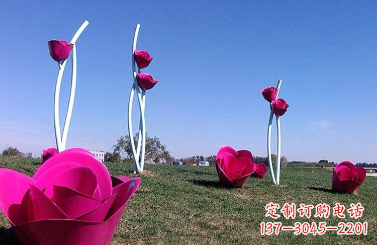 江西不锈钢彩色玫瑰花雕塑