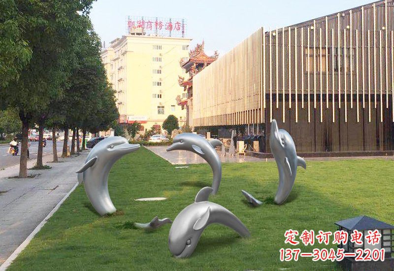 江西不锈钢草地海豚雕塑
