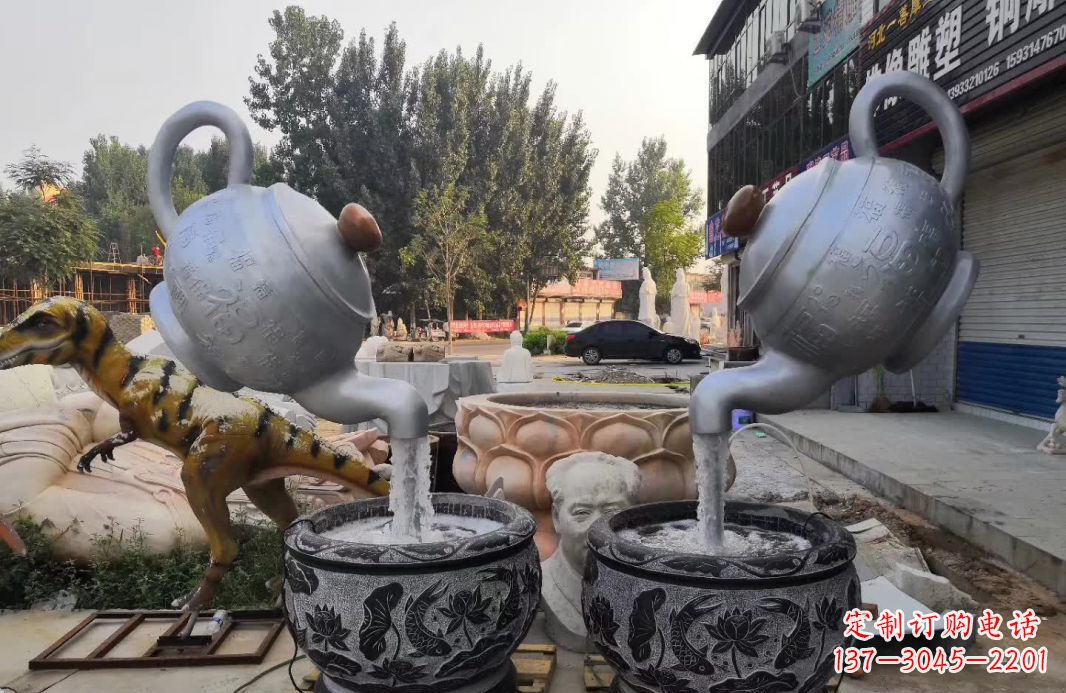 江西不锈钢茶壶喷泉雕塑