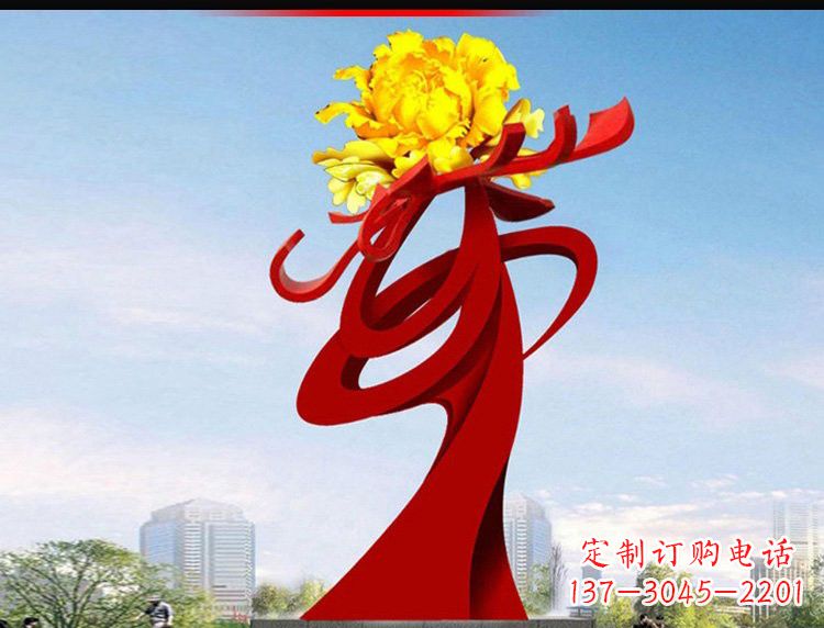 江西不锈钢城市大型牡丹花雕塑设计图