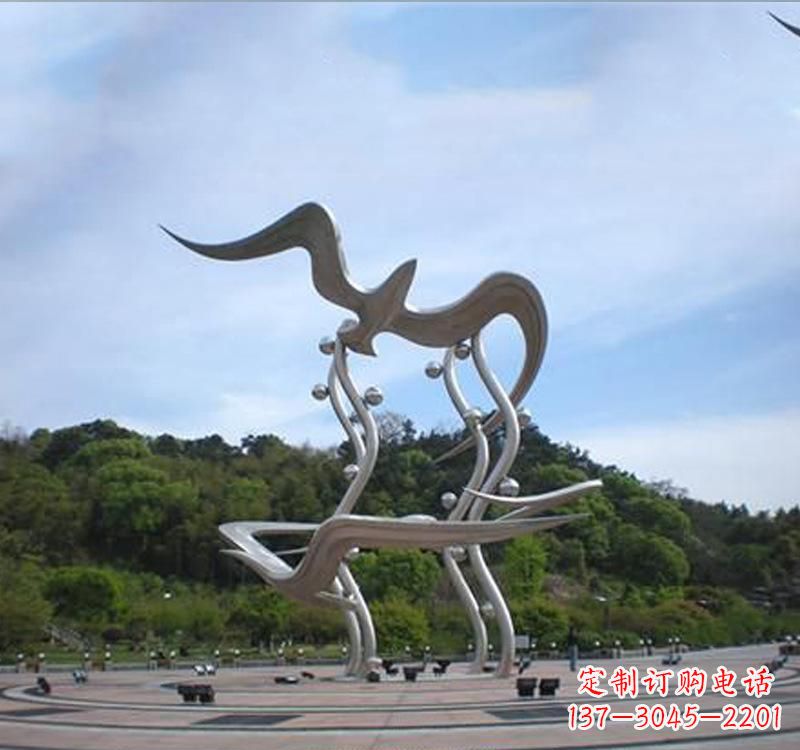 江西不锈钢城市圆环大雁雕塑