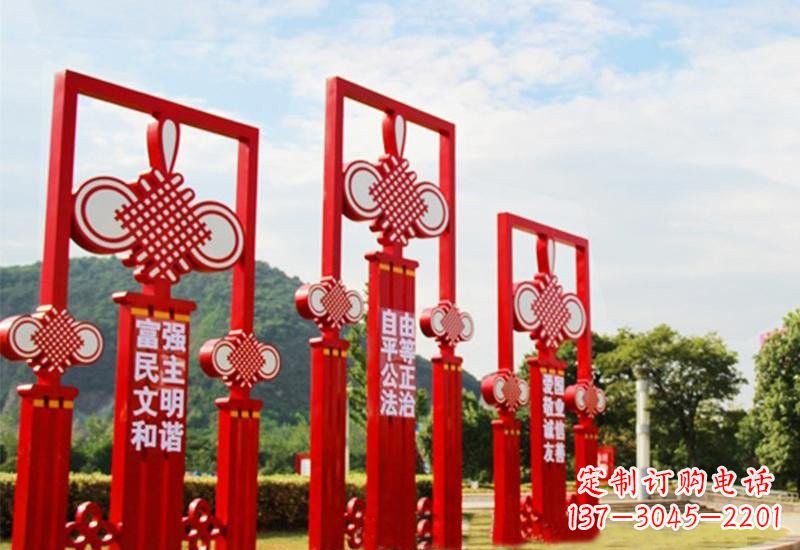 江西不锈钢城市中国结社会主义核心价值观雕塑展现社会主义核心价值观
