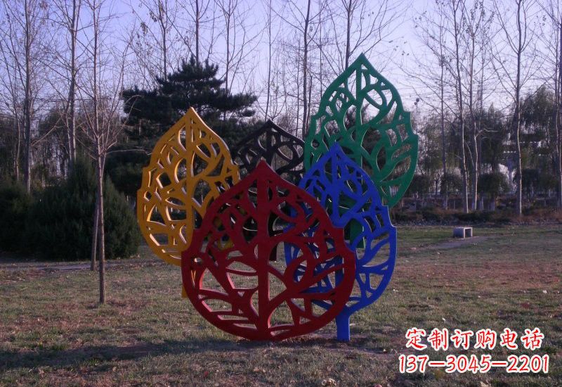 江西不锈钢抽象彩色树叶雕塑
