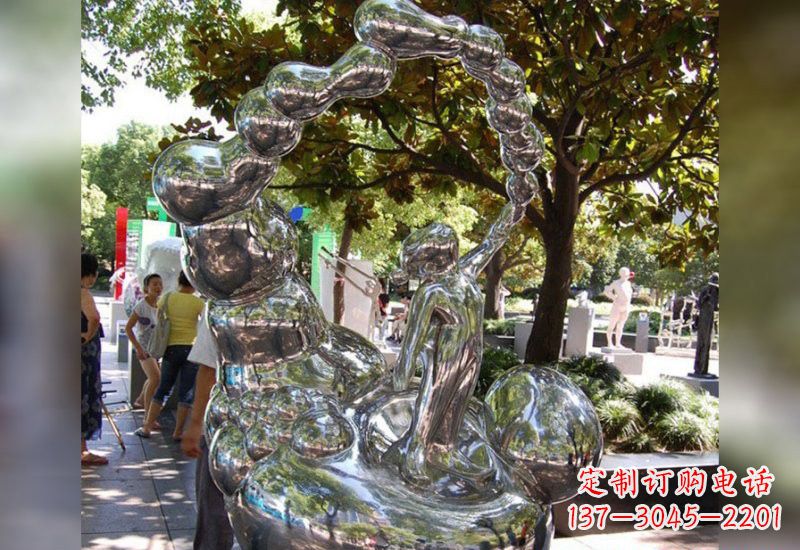 江西不锈钢抽象吹泡泡的儿童雕塑
