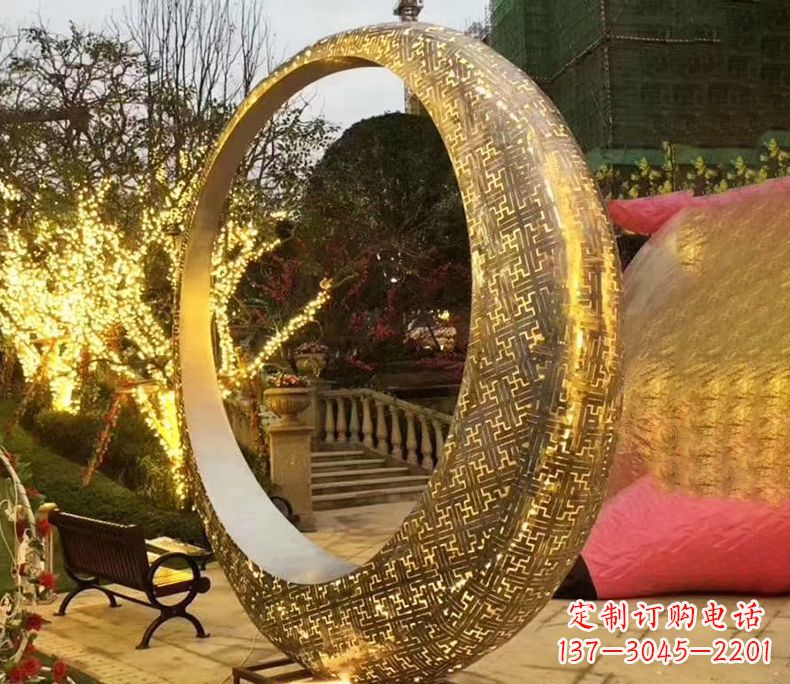 江西不锈钢抽象发光月亮雕塑 