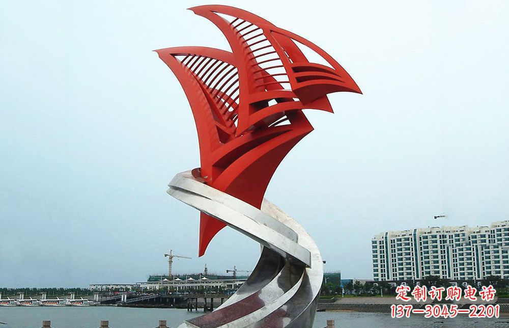 江西不锈钢抽象帆船海边景观雕塑22